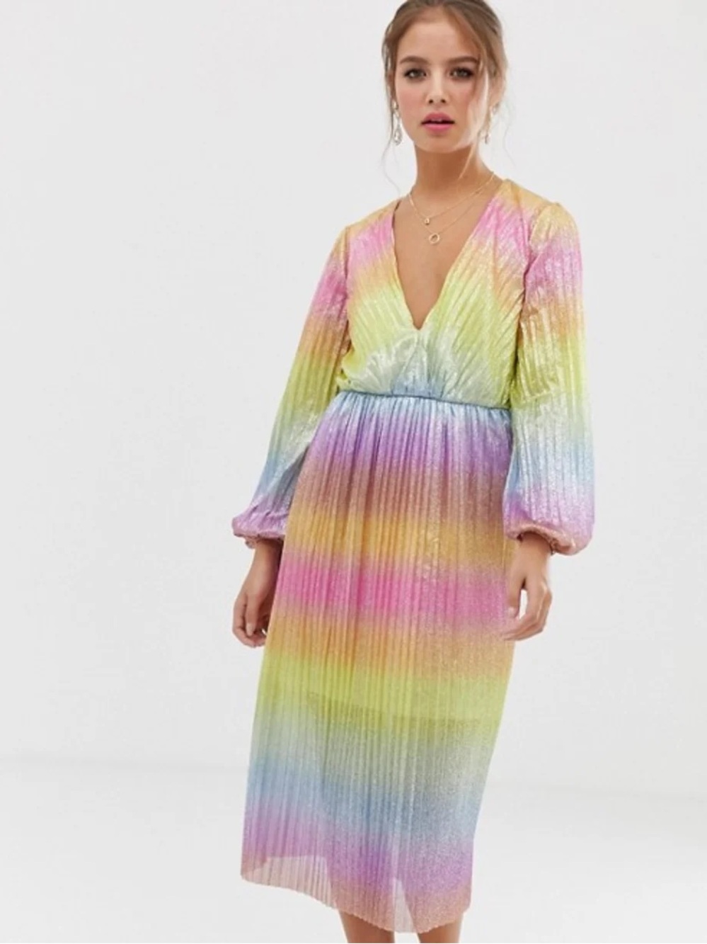 ASOS Rainbow Glitter Long Sleeve Midi Dress Party Taylor Swift Rave Size 14